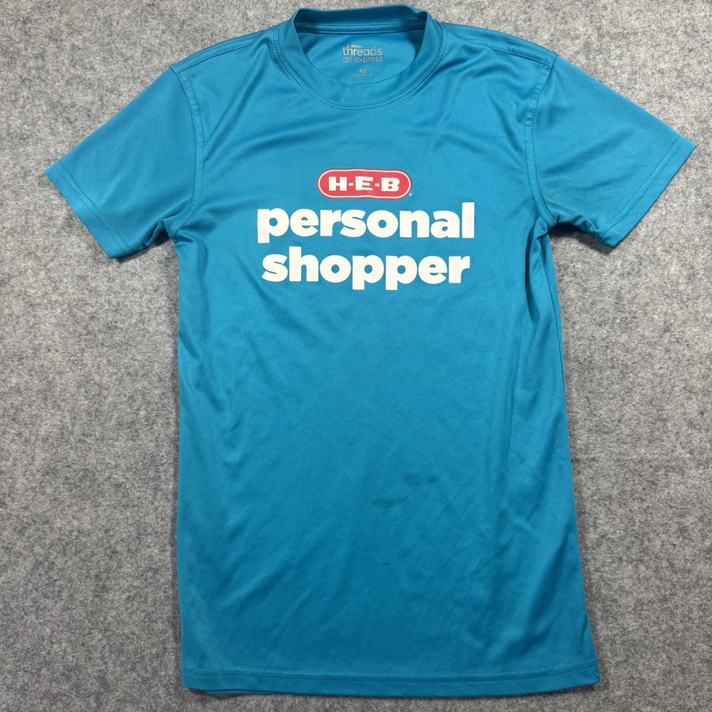 Ukrop's Threads Dri Express H-E-B Personal Shopper Tee XS Teal Blue Performance
